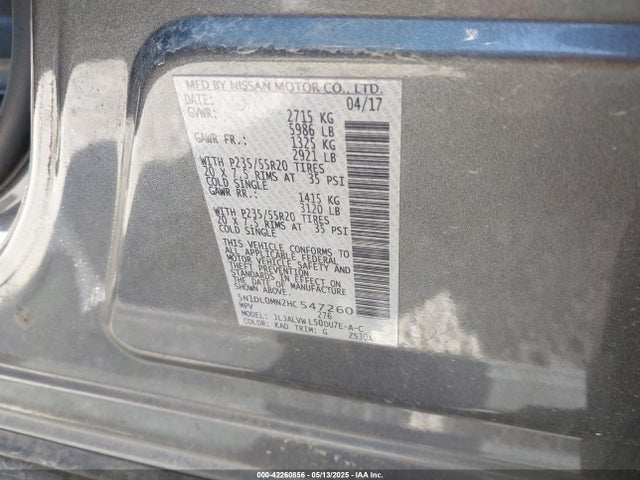 Продаж на аукціоні авто 2017 Infiniti Qx60, vin: 5N1DL0MN2HC547260, номер лоту: 42260856