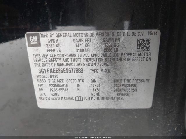 3GYFNEE36ES677883 Cadillac Srx Luxury Collection