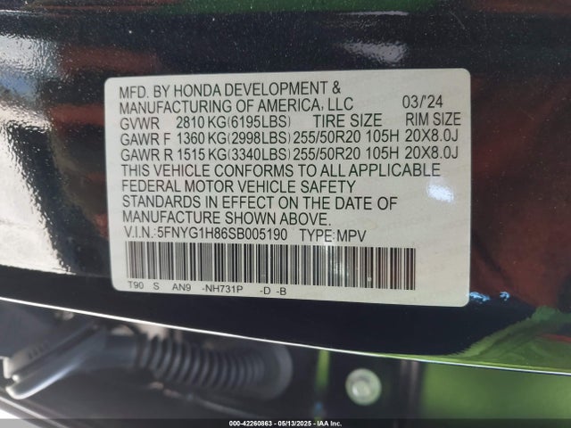 5FNYG1H86SB005190 Honda j35y8