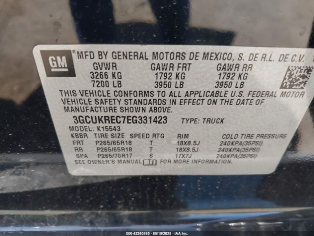 3GCUKREC7EG331423 Chevrolet Silverado 1500 2lt