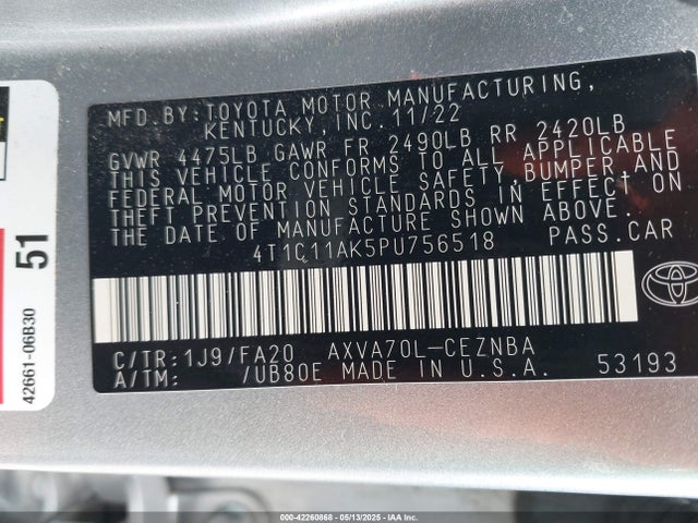 4T1C11AK5PU756518 Toyota CAMRY LE