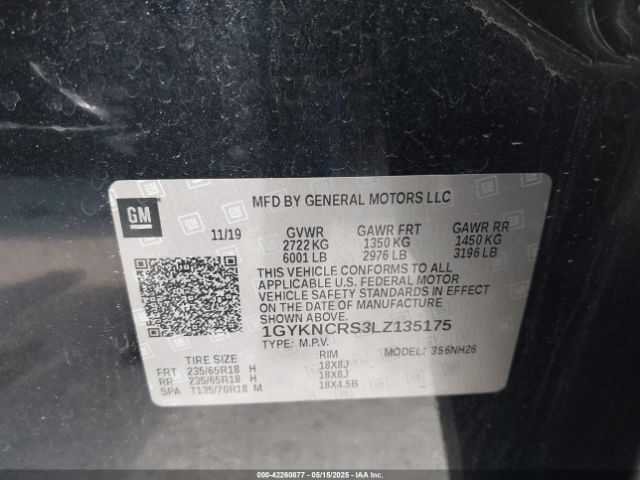 1GYKNCRS3LZ135175 Cadillac Xt5 Fwd Premium Luxury