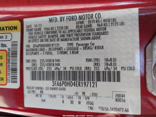 3FA6P0HD4ER197121 Ford FUSION SE
