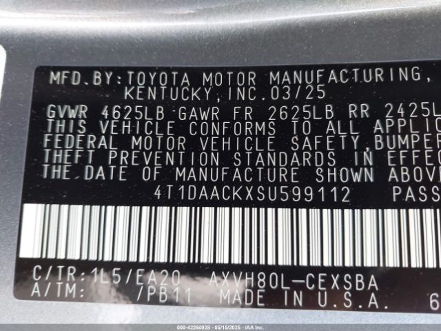 4T1DAACKXSU599112 Toyota CAMRY SE