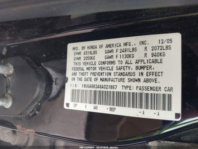 2006 ACURA TL 19UUA66246A021867 Photo 8