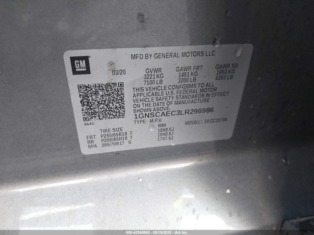 Chevrolet Tahoe 2wd Ls 2020 1GNSCAEC3LR296986 Image 9