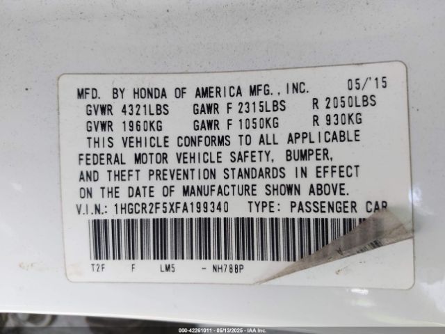 1HGCR2F5XFA199340 Honda Accord Sport