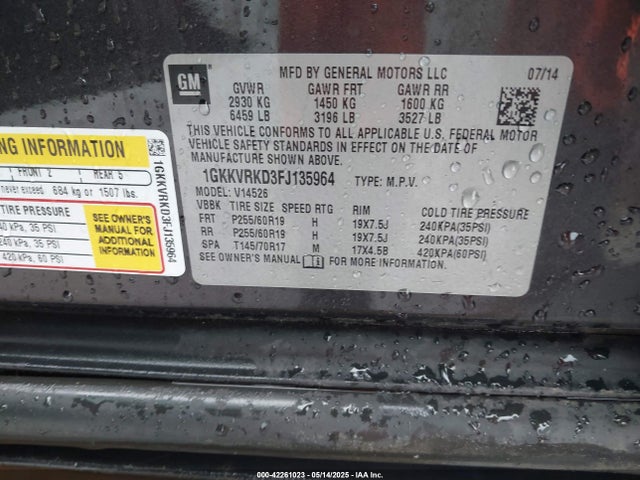 1GKKVRKD3FJ135964 GMC Acadia Slt-1