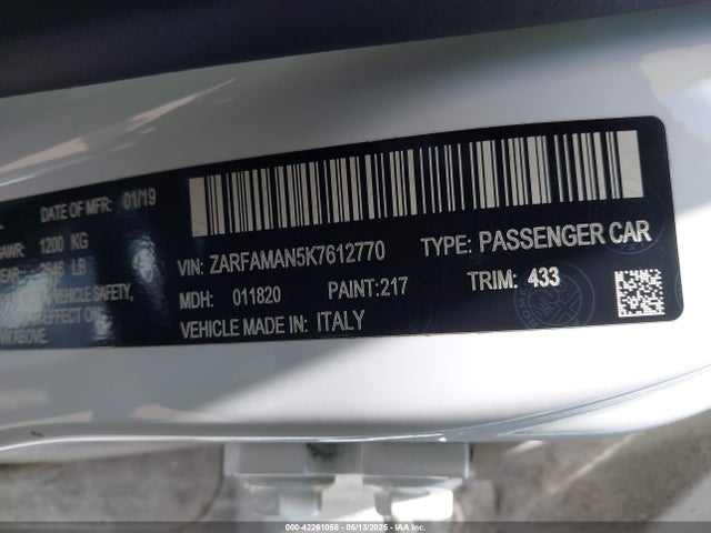ZARFAMAN5K7612770 Alfa Romeo Giulia Rwd