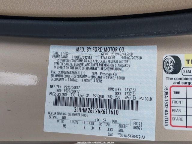 2006 LINCOLN ZEPHYR 3LNHM26126R611610 Photo 8