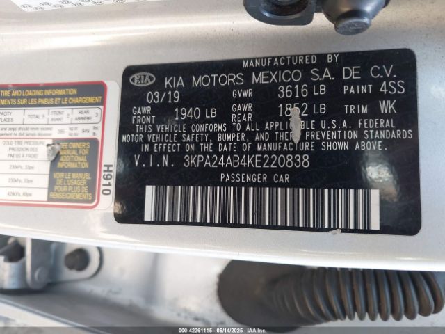 3KPA24AB4KE220838 KIA gdi gamma