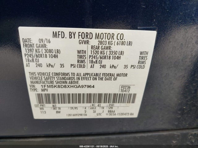 1FM5K8D8XHGA97964 Ford 3.5l ti-vct