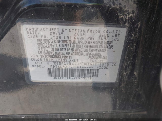 3N1CP5CU6KL499111 Nissan KICKS S