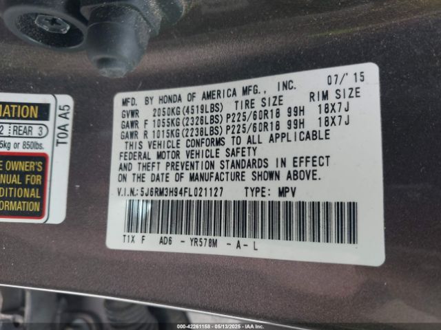 5J6RM3H94FL021127 Honda Cr-v Touring