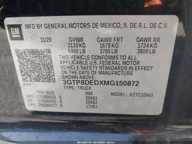 3GTP8DEDXMG150872 GMC Sierra 1500 2wd Short Box Slt