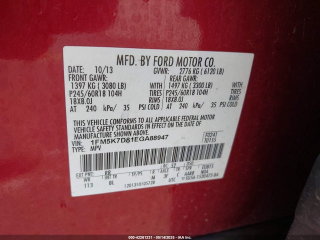 1FM5K7D81EGA88947 Ford 2014
