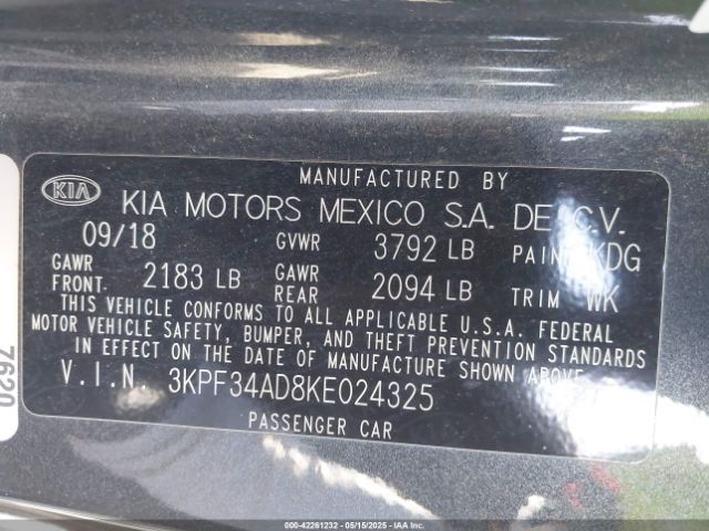 3KPF34AD8KE024325 KIA FORTE S