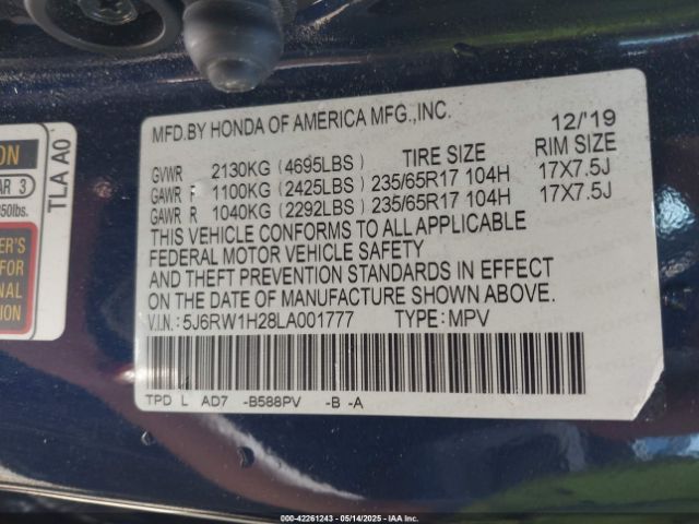 2020 HONDA CR-V 5J6RW1H28LA001777 Photo 8