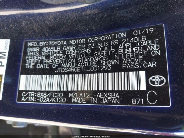 JTDS4RCE1LJ001293 Toyota COROLLA SE