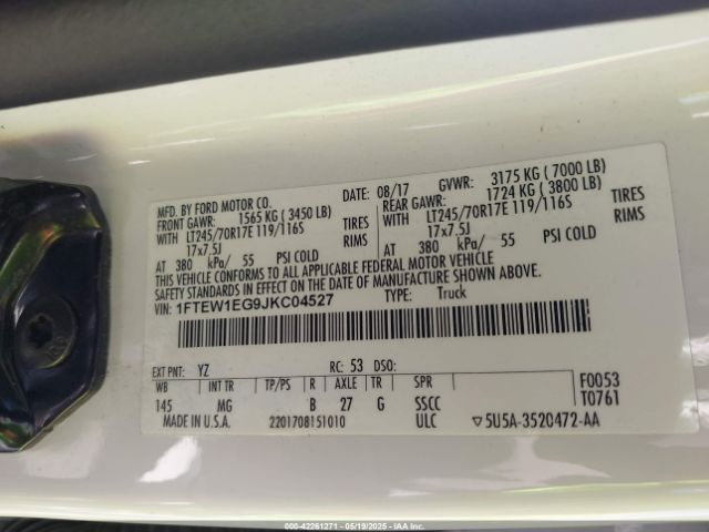 1FTEW1EG9JKC04527 Ford F-150 Xlt
