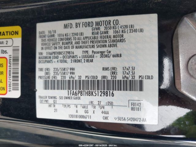 1FA6P8TH8K5129816 Ford Mustang Ecoboost
