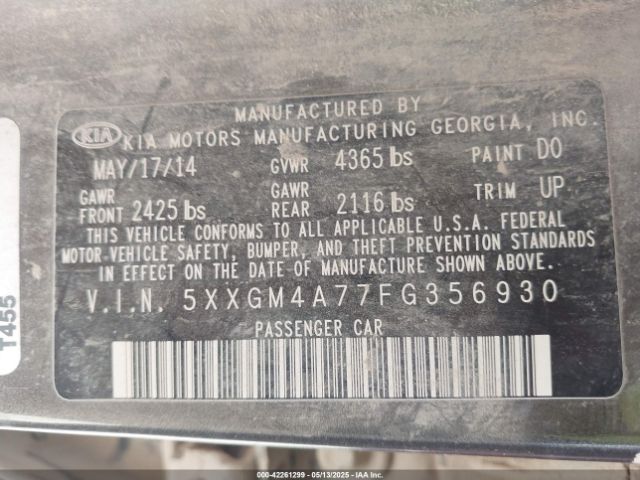 5XXGM4A77FG356930 KIA Optima Lx