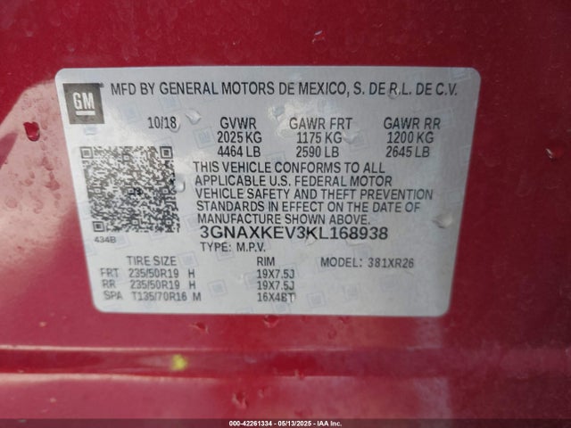3GNAXKEV3KL168938 Chevrolet EQUINOX LT