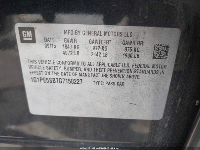 1G1PE5SB7G7158227 Chevrolet Cruze Limited 1lt Auto