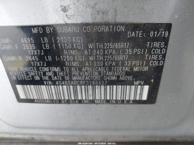 2019 SUBARU OUTBACK 4S4BSABC8K3288427 Photo 8