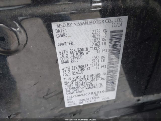 5N1AT2MVXFC796319 Nissan Rogue Sl