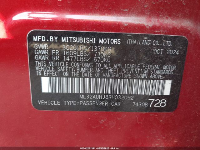 ML32AUHJ8RH032092 Mitsubishi Mirage Es/le
