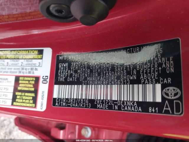 2T1BURHE8FC456313 Toyota COROLLA LE