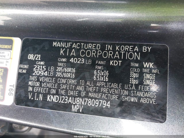 KNDJ23AU8N7809794 KIA mpi nu