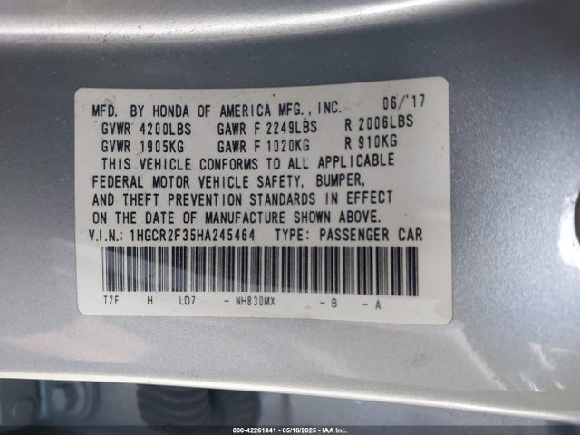 1HGCR2F35HA245464 Honda k24w1