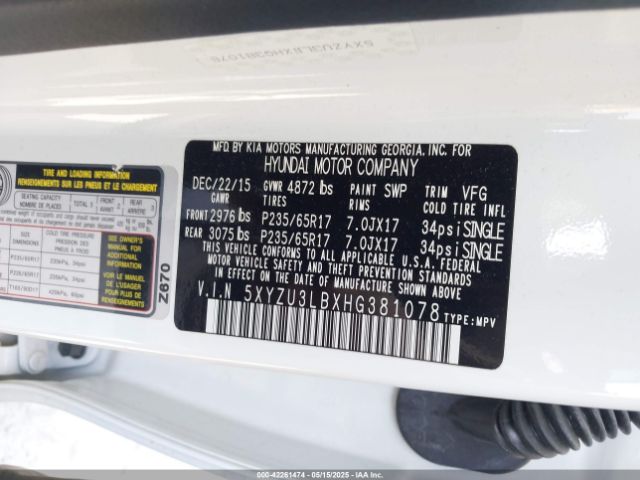 5XYZU3LBXHG381078 Hyundai Santa Fe Sport 2.4l