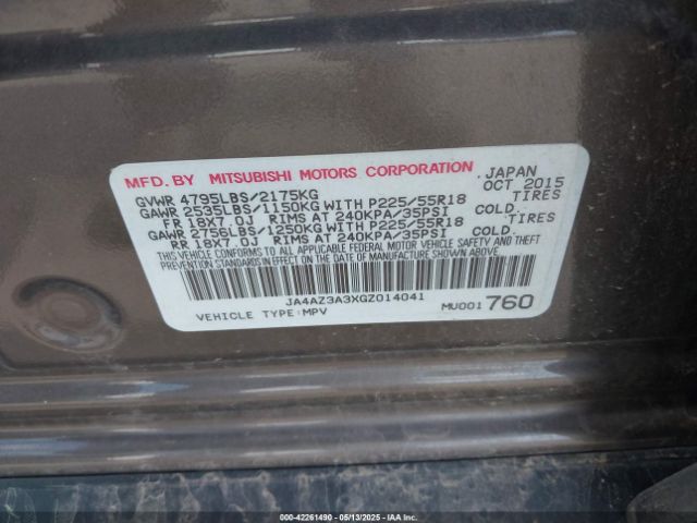 2016 MITSUBISHI OUTLANDER JA4AZ3A3XGZ014041 Photo 8