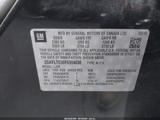GMC Terrain Slt-2 2015 2GKFLTE36F6304038 Image 9