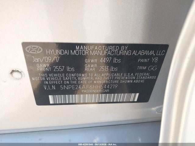 5NPE24AF6HH544219 Hyundai 2017