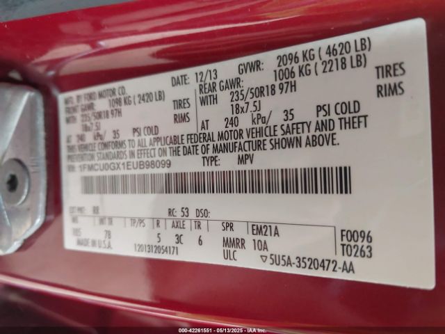 1FMCU0GX1EUB98099 Ford ESCAPE SE