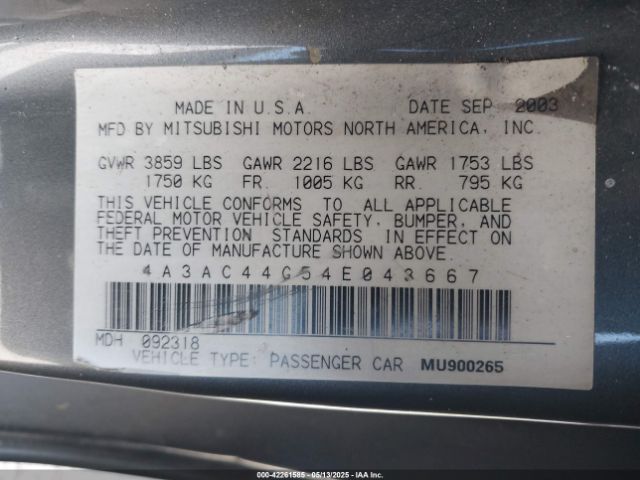 2004 MITSUBISHI ECLIPSE 4A3AC44G54E043667 Photo 8