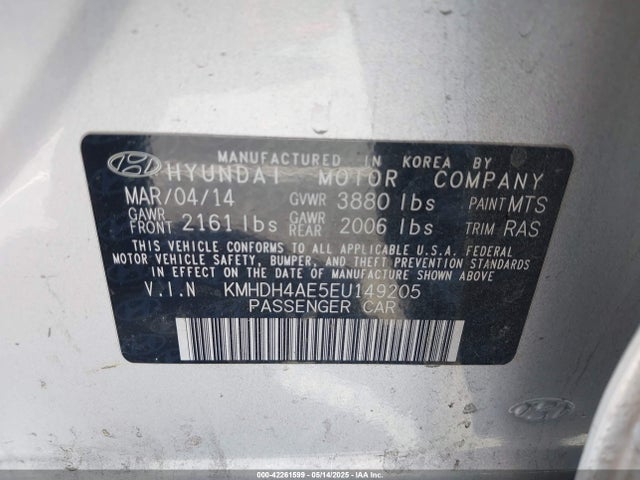 KMHDH4AE5EU149205 Hyundai dohc mpi nu