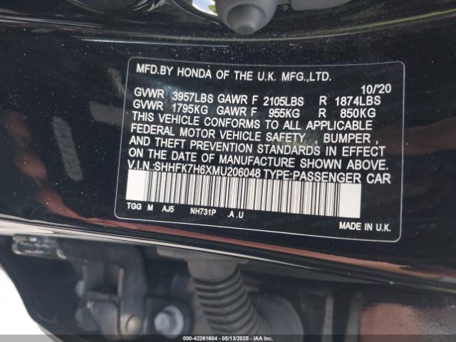 2021 HONDA CIVIC SHHFK7H6XMU206048 Photo 8
