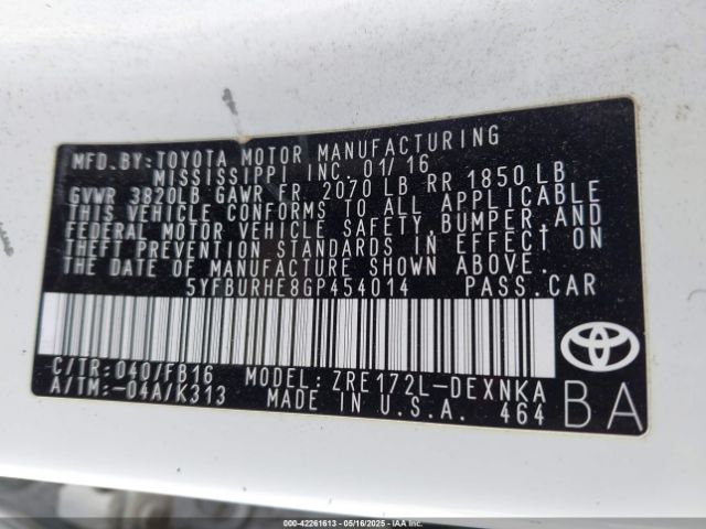 5YFBURHE8GP454014 Toyota COROLLA LE