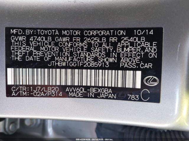 JTHBW1GG1F2085913 Lexus ES 300H