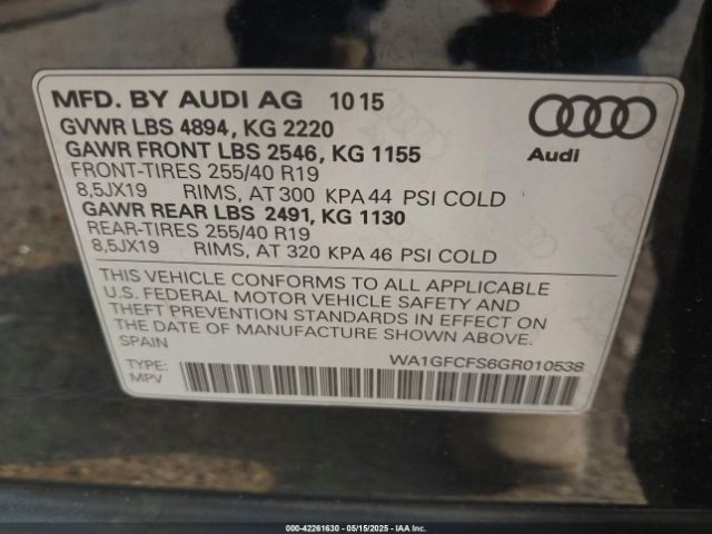 2016 AUDI Q3 WA1GFCFS6GR010538 Photo 8