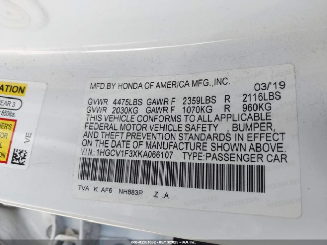1HGCV1F3XKA066107 Honda Accord Sport