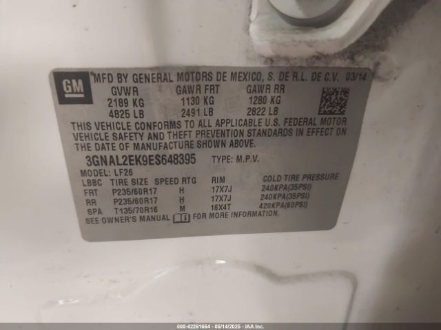 3GNAL2EK9ES648395 Chevrolet Captiva Sport 2ls