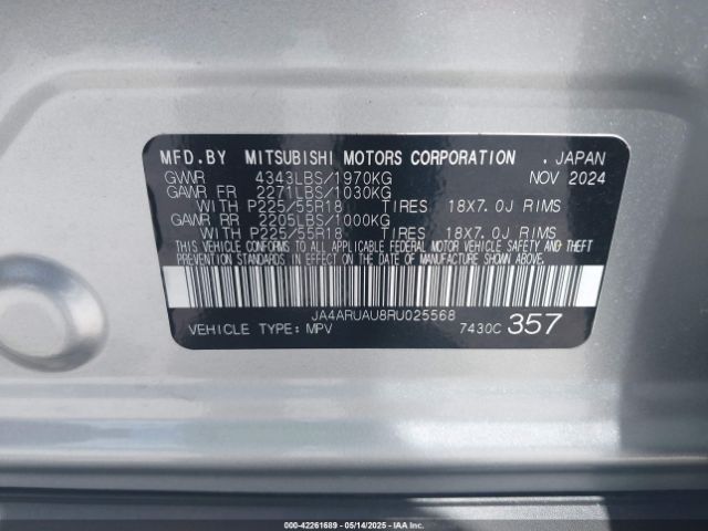 JA4ARUAU8RU025568 Mitsubishi Outlander Sport 2.0 Es Awc/2.0 Le Awc/2.0 Ralliart Awc/2.0 S Awc/2.0 Se Awc/2.0 Trail Edition Awc