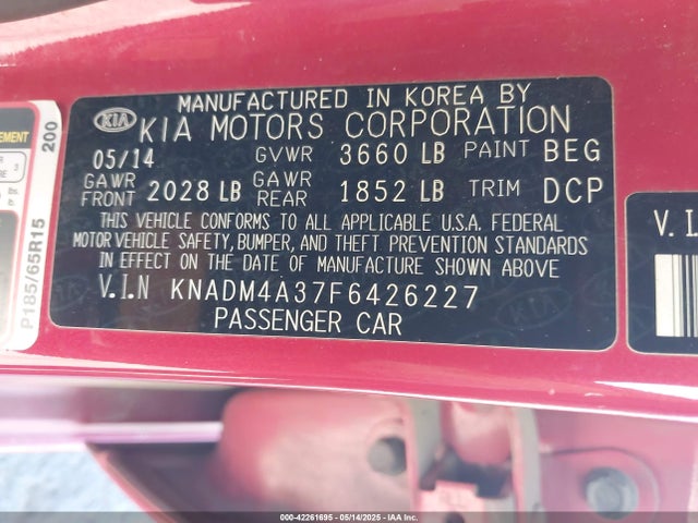 KIA dohc gamma 2015 KNADM4A37F6426227 Image 9