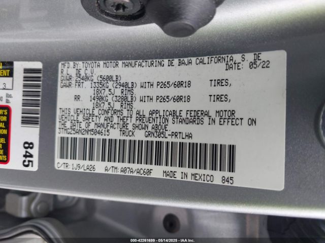 3TMGZ5AN2NM504615 Toyota Tacoma Limited